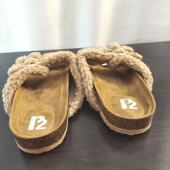 Womens 11M Slip-On Flat Cork Comfort Footbed Buckle Sandal Open Toe Slide by R2 - Picture 6 of 9